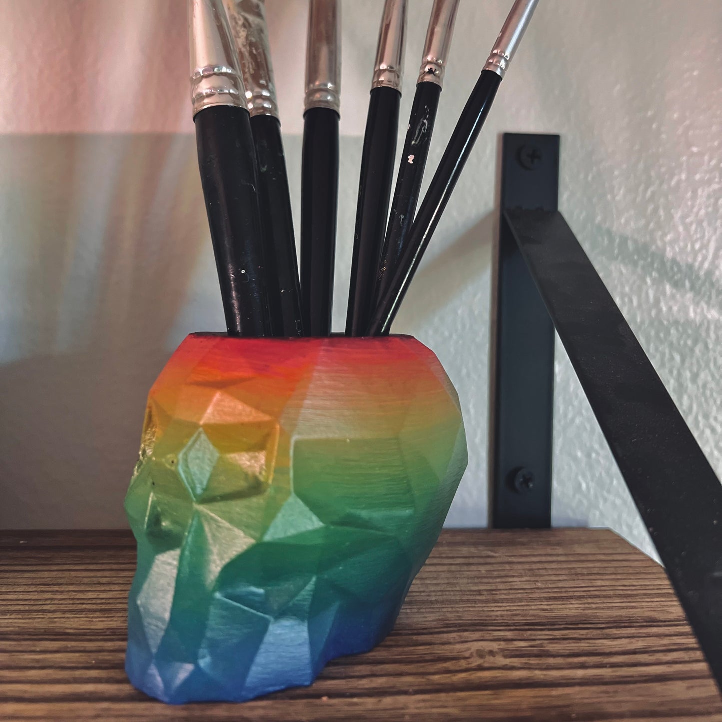 Geometric Hand-Painted Skull Air Plant Tool Holder