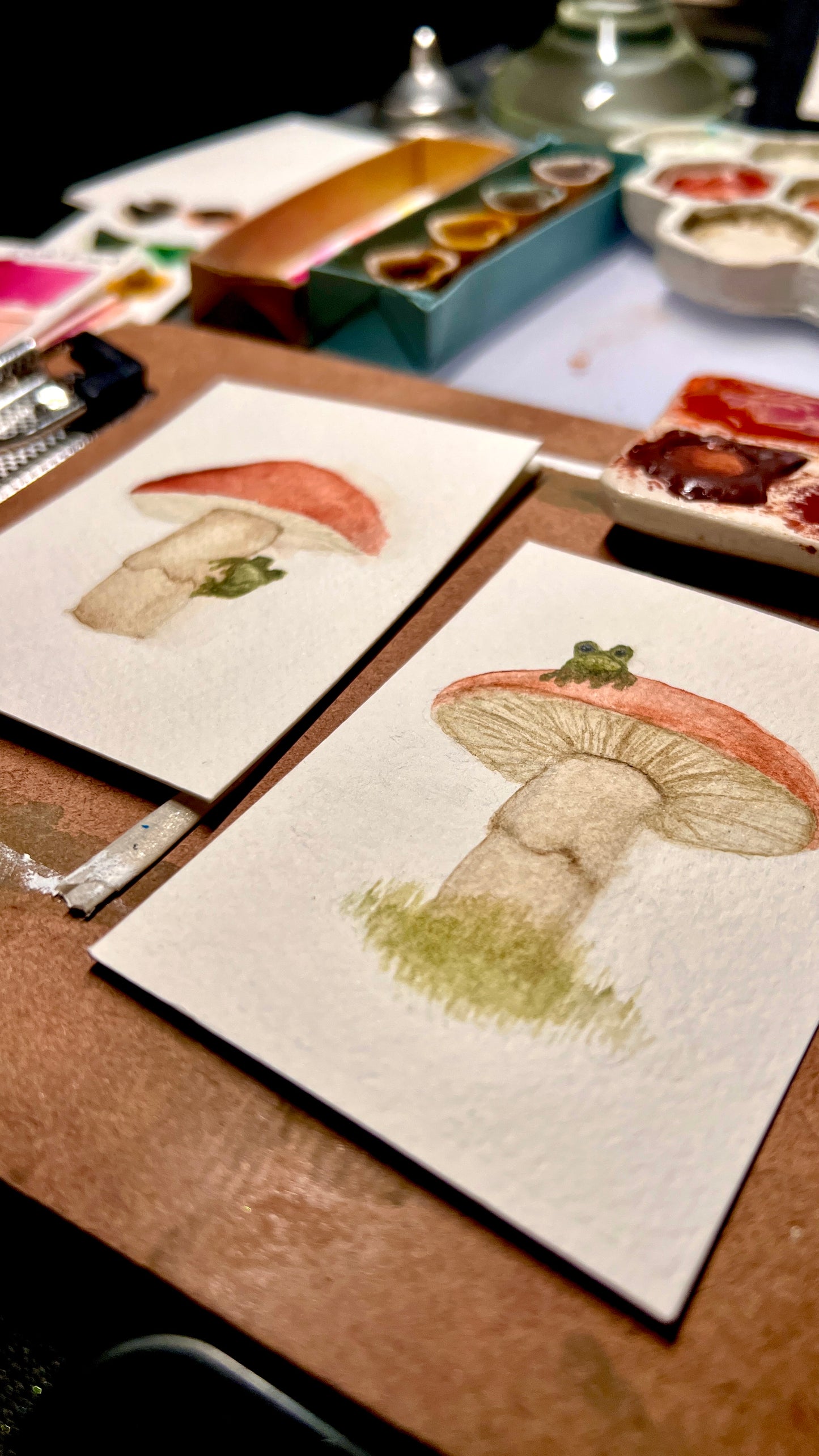 Mushroom Frog Card - Original Watercolor ACEO
