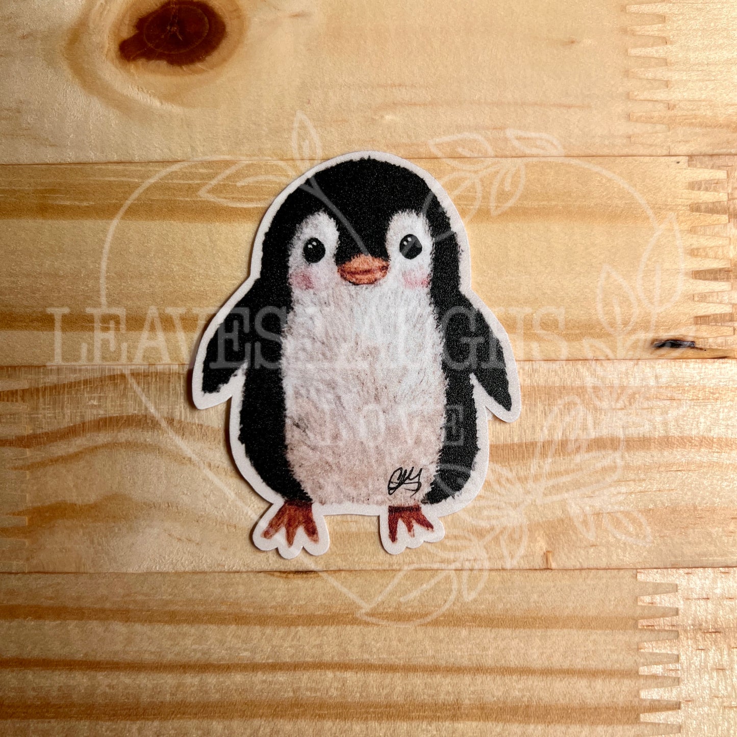 Fuzzy Penguin Signed Watercolor Print Sticker