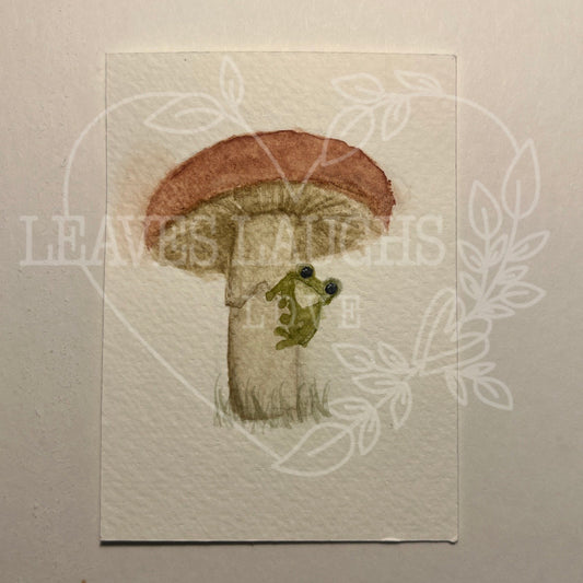 Mushroom Frog Card - Original Watercolor ACEO