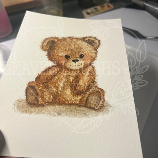 Teddy Bear Original Watercolor Print 5x7