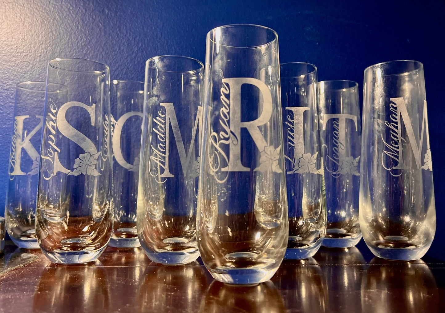 Personalized Stemless Champagne FluteLeaves Laughs LoveLeaves Laughs LoveBS - 1